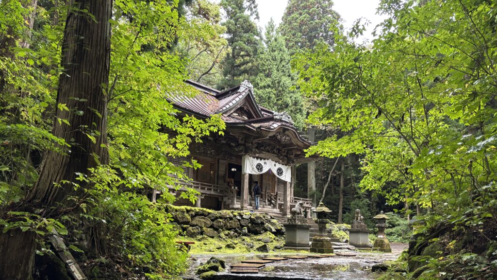 十和田神社の杉並木の参道と社殿